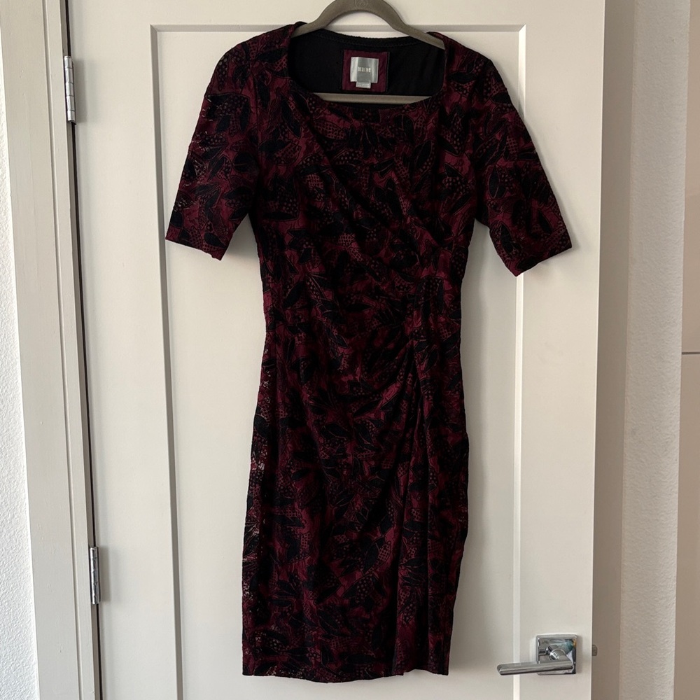 Anthropologie Maeve Black and Red Floral Lace Velvet Dress